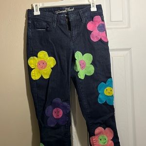 Custom painted flower jeans